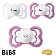 BIBS Supreme Schnuller mit Namen, Symmetrisch Latex Gr. 2, 2 Lavender, 1 White, 3'er Pack